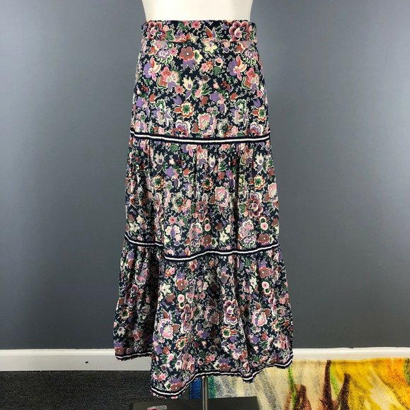 Vintage Dresses & Skirts - Vintage 60s Floral Print Midi Peasant Skirt